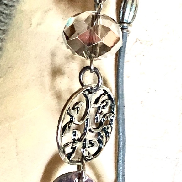 💖VTG Y2K Asymmetrical Boho Silver Filigree Beaded Cord Long 2 Strand Necklace🌸 - Picture 3 of 11